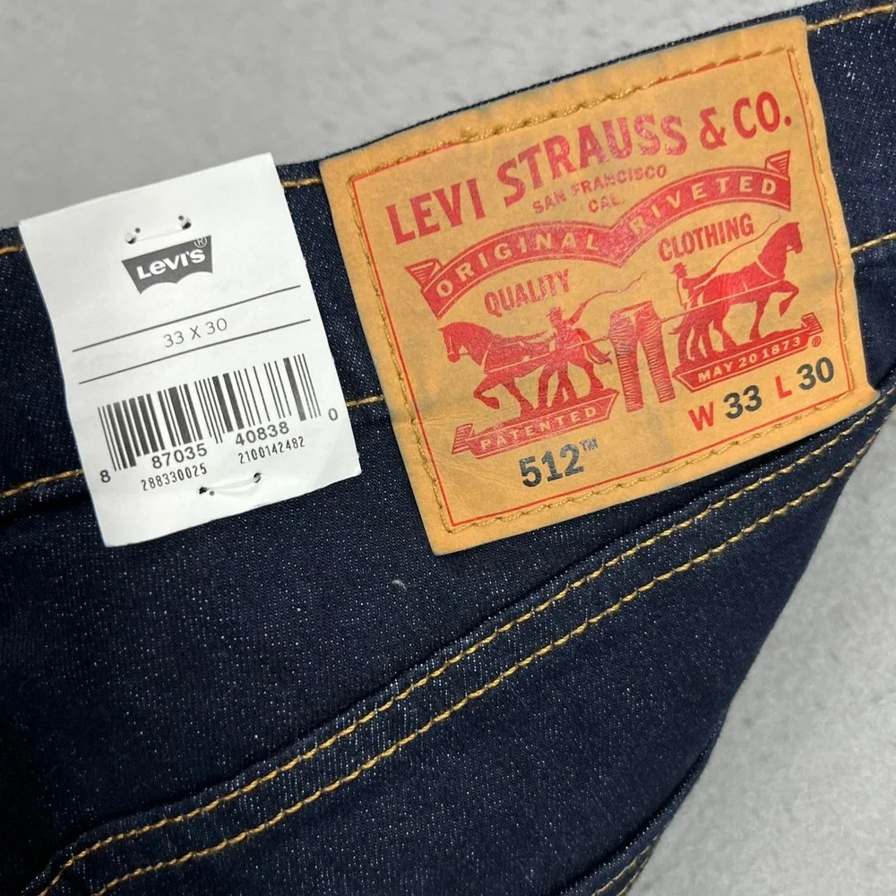 NEW Levis 512 Slim Taper Mens Jeans 33x30 Dark Indigo Blue Stretch Casual Zip